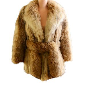 Vintage Short Coyote Fur Coat with Matching Belt